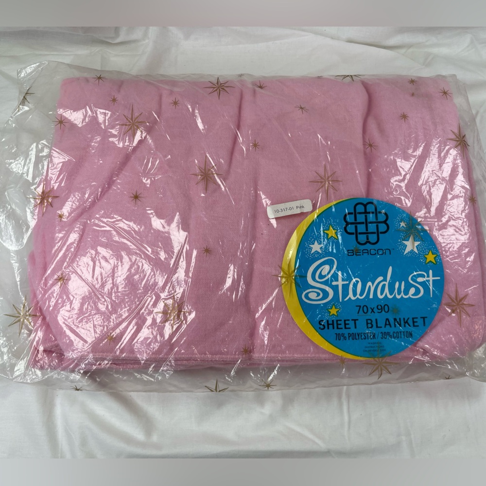 ⭐️Vintage Beacon Pink and Gold Stardust Sheet Blanket 70 x 90